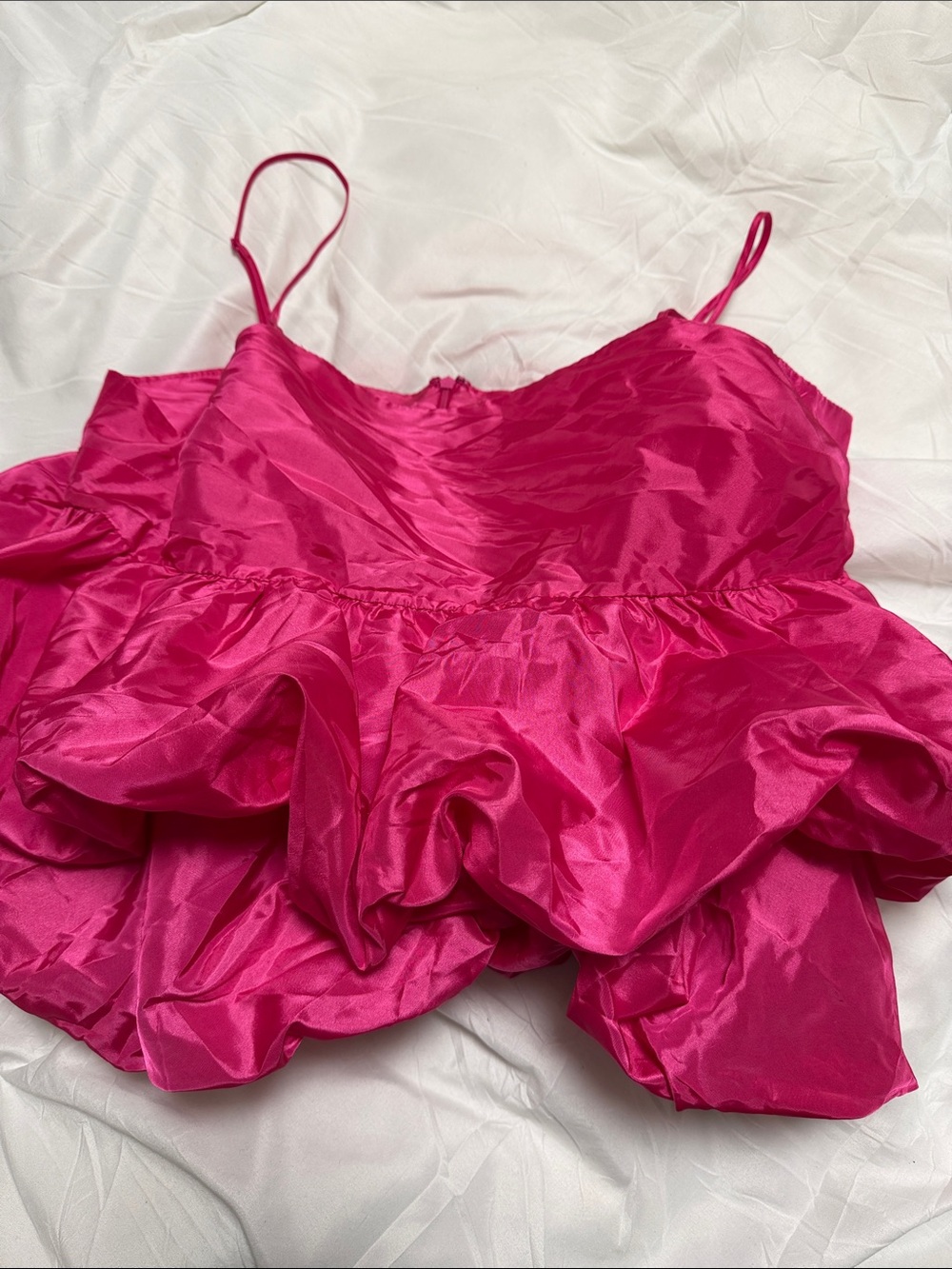 Women's Hot Pink Satin Ruffle Cami Top